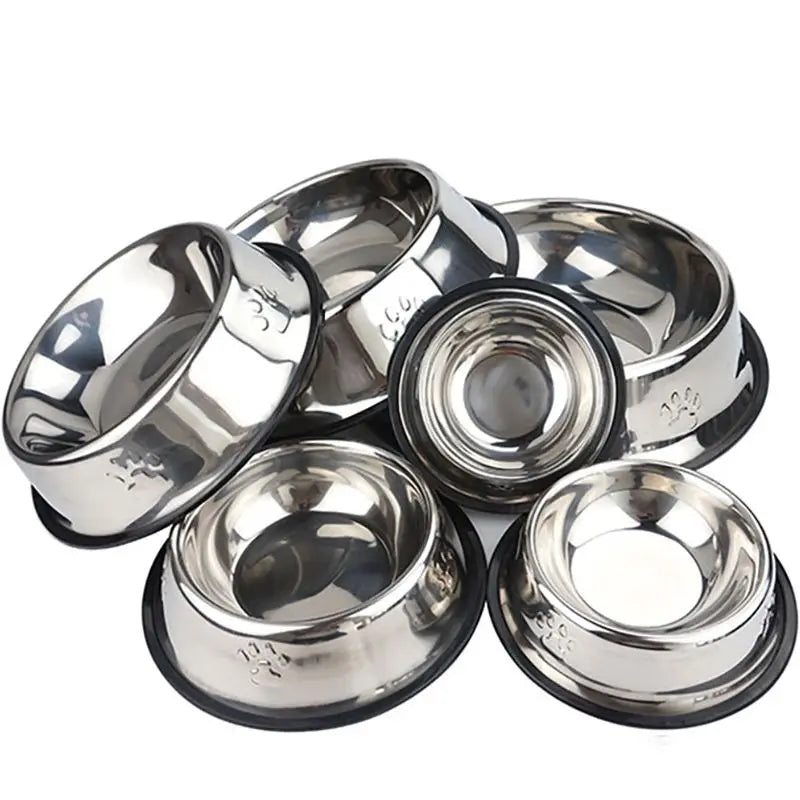 Tazón de Acero Inoxidable para Perros y Gatos con Base Antideslizante | Comedero Antihormigas para Agua y Alimento Disponible en 6 Tamaños