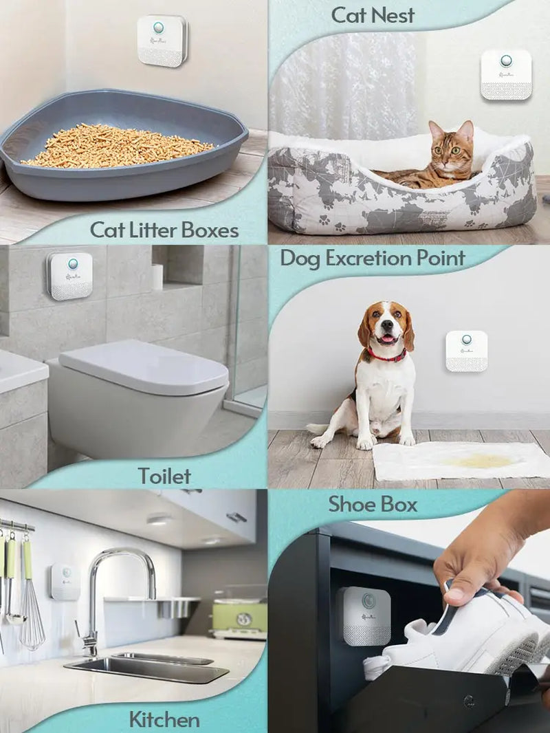 Purificador de Olores para Arenero de Gatos | Desodorizador Inteligente con Batería Recargable de 4000mAh | Eliminador de Malos Olores para Mascotas