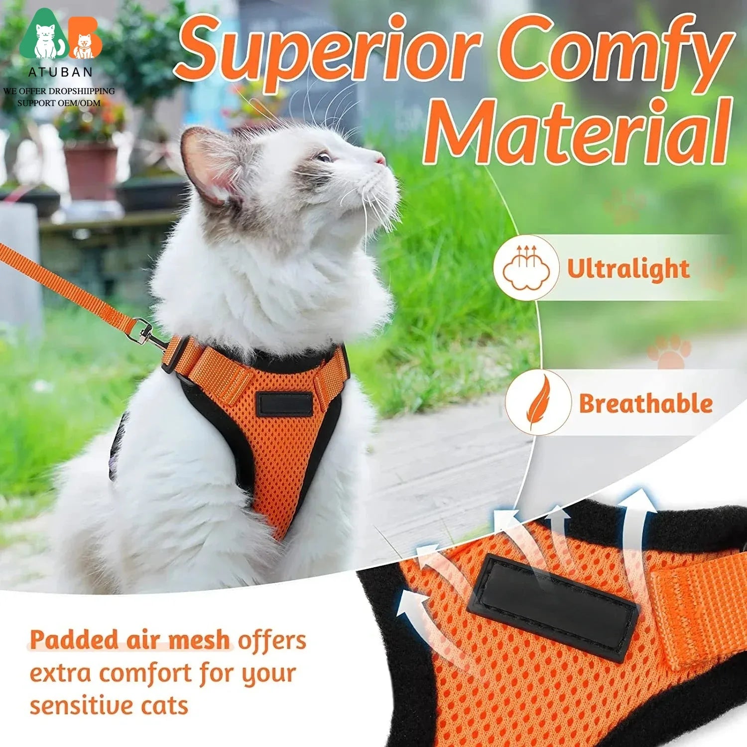 Arnés Ajustable para Gatos con Correa | Chaleco Suave Antiescape con Tiras Reflectantes | Arnés Transpirable para Paseos Seguros