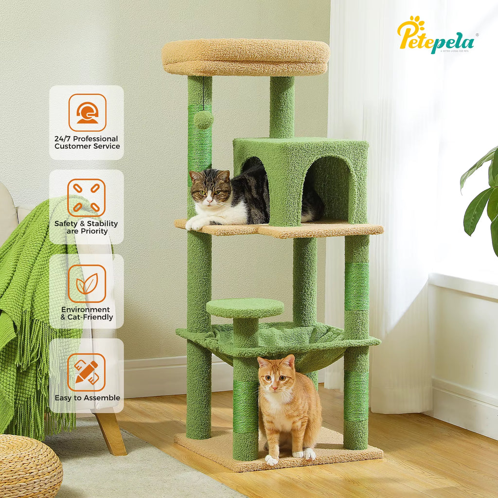 Torre Árbol para Gatos de Interior | Rascador de 5 Niveles con Hamaca Grande y Cama Elevada | Condominio para Gatos Grandes
