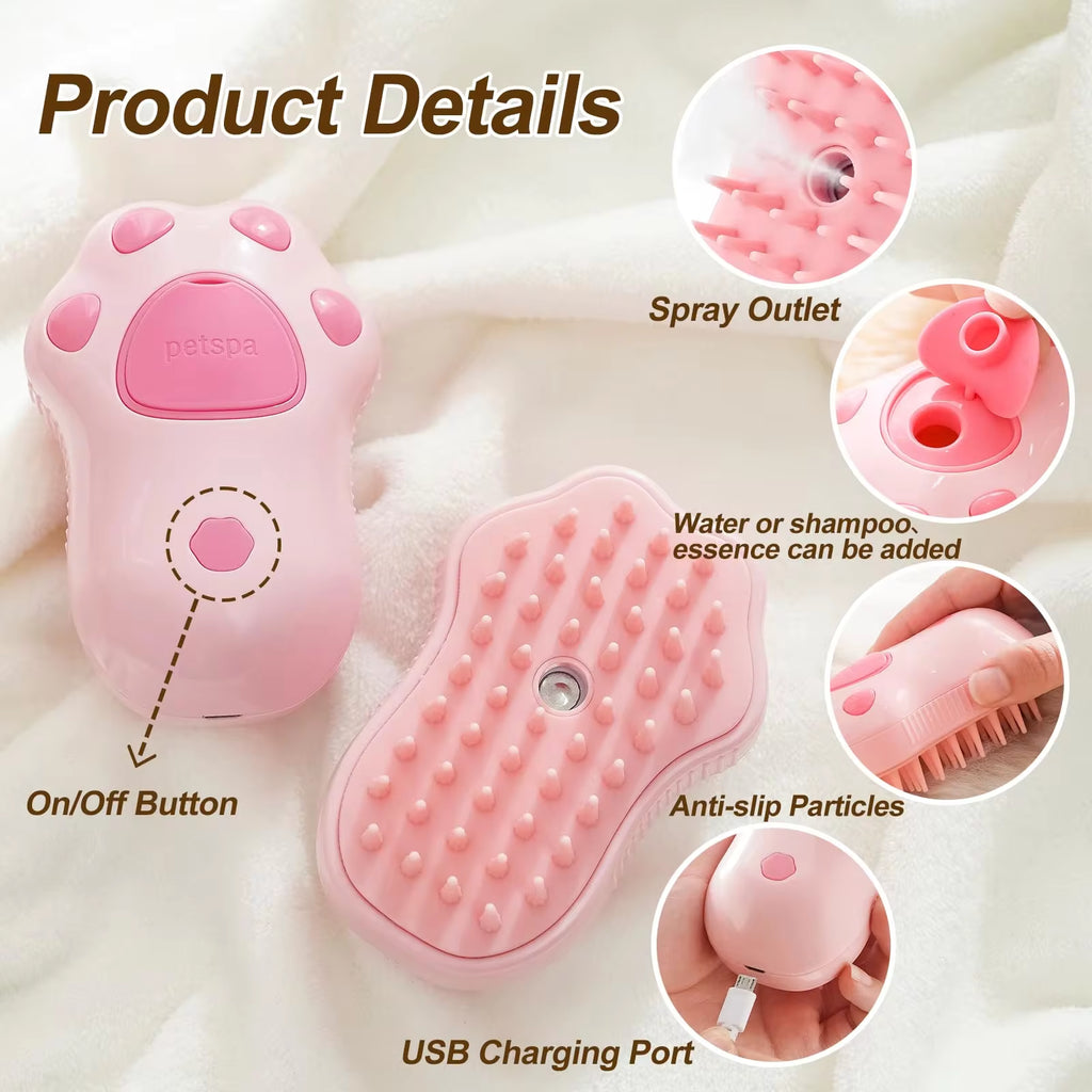 Cepillo 3 en 1 para Mascotas | Cepillo de Vapor para Gatos y Perros con Masaje y Eliminación de Pelo | Peine Eléctrico de Grooming para Cuidado del Pelaje