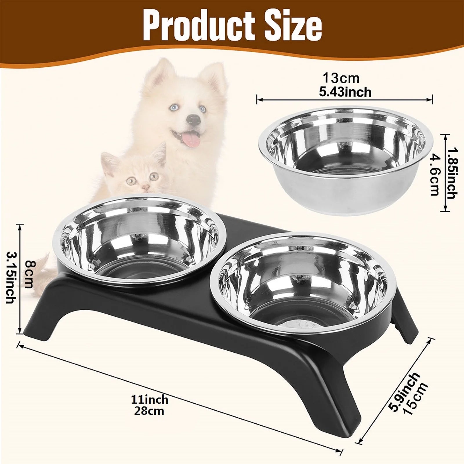 Comedero Elevado para Gatos y Perros | Tazones de Acero Inoxidable con Soporte Antideslizante ABS | Plato Ergonómico para Comida y Agua de Mascotas