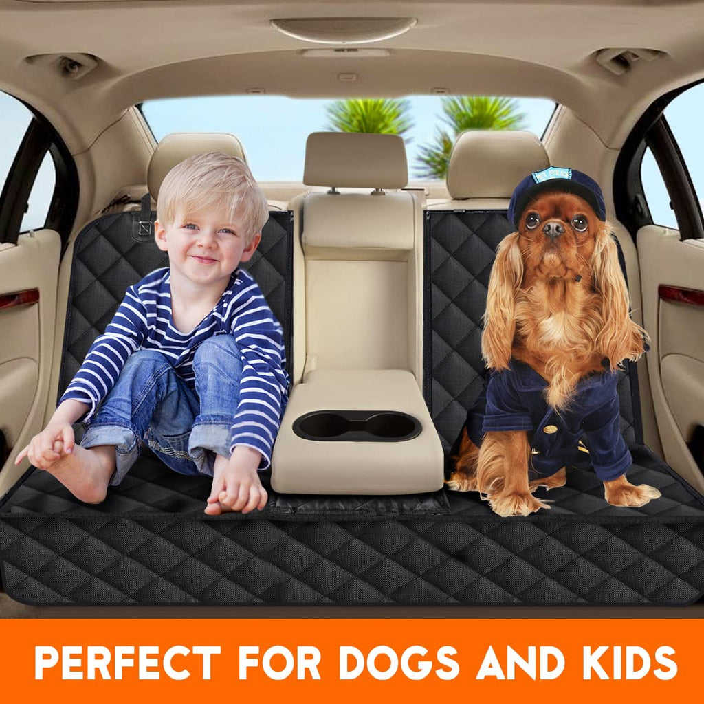 Funda Impermeable para Asiento Trasero de Auto para Perros, Protector de Asiento Antideslizante y Resistente a Arañazos, con Acceso al Descansabrazos Central, Compatible con Autos, SUVs y Camionetas, Color Negro, 53 Pulgadas