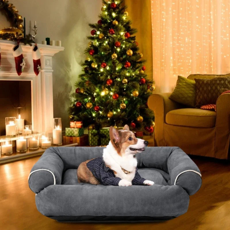 Cama Suave para Perros | Sofá Rectangular de Descanso Profundo con Base Antideslizante | Tapete Cálido y Acolchado para Mascotas