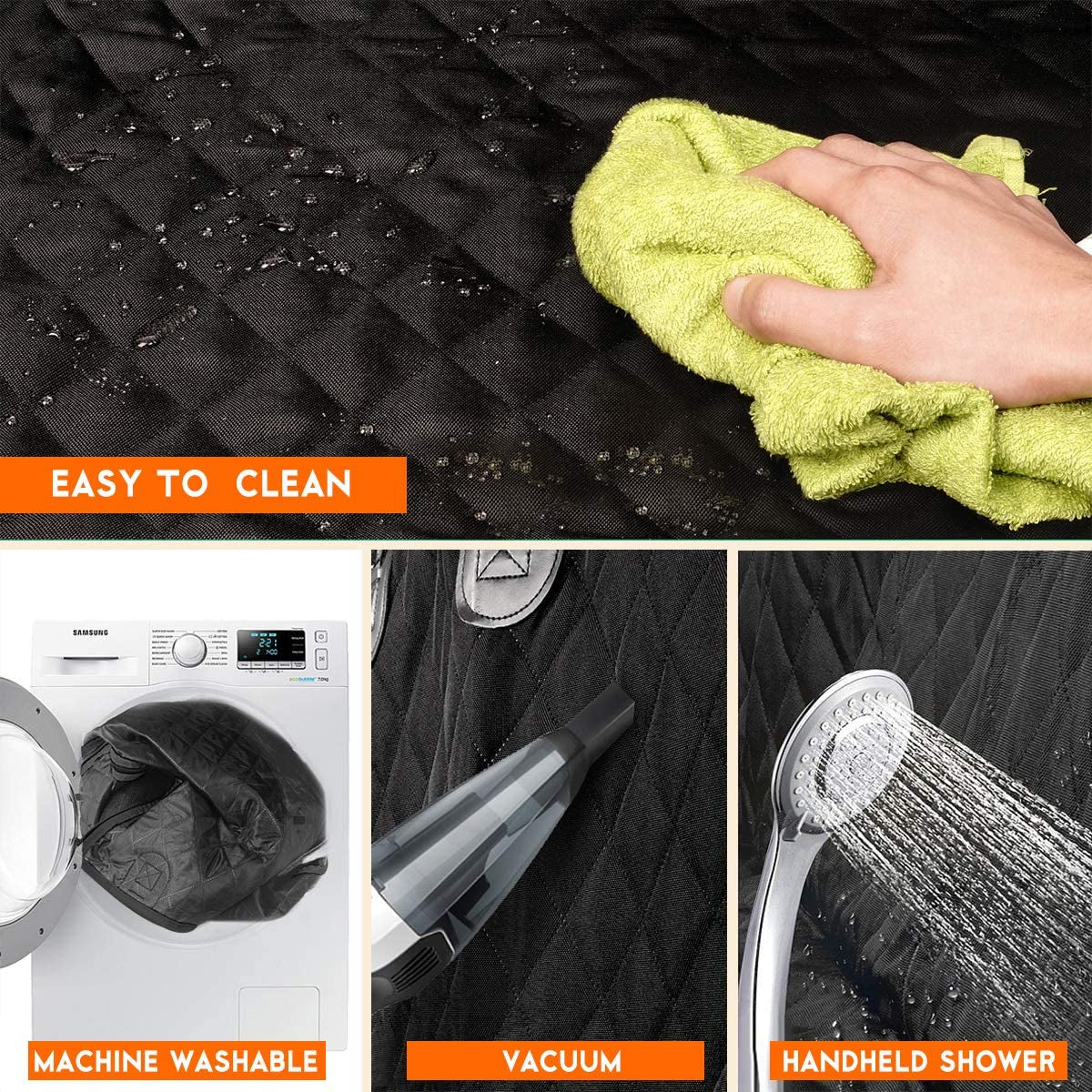 Funda Impermeable para Asiento Trasero de Auto para Perros, Protector de Asiento Antideslizante y Resistente a Arañazos, con Acceso al Descansabrazos Central, Compatible con Autos, SUVs y Camionetas, Color Negro, 53 Pulgadas