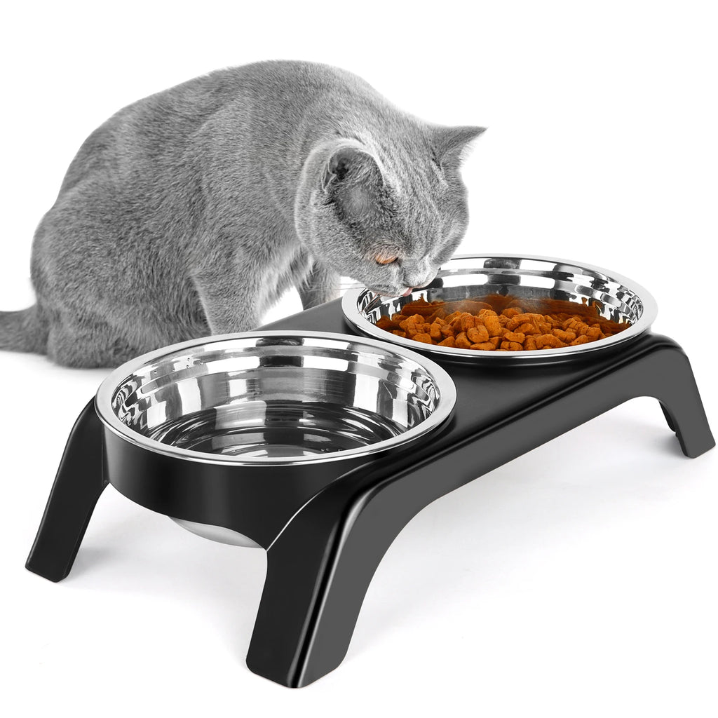 Comedero Elevado para Gatos y Perros | Tazones de Acero Inoxidable con Soporte Antideslizante ABS | Plato Ergonómico para Comida y Agua de Mascotas