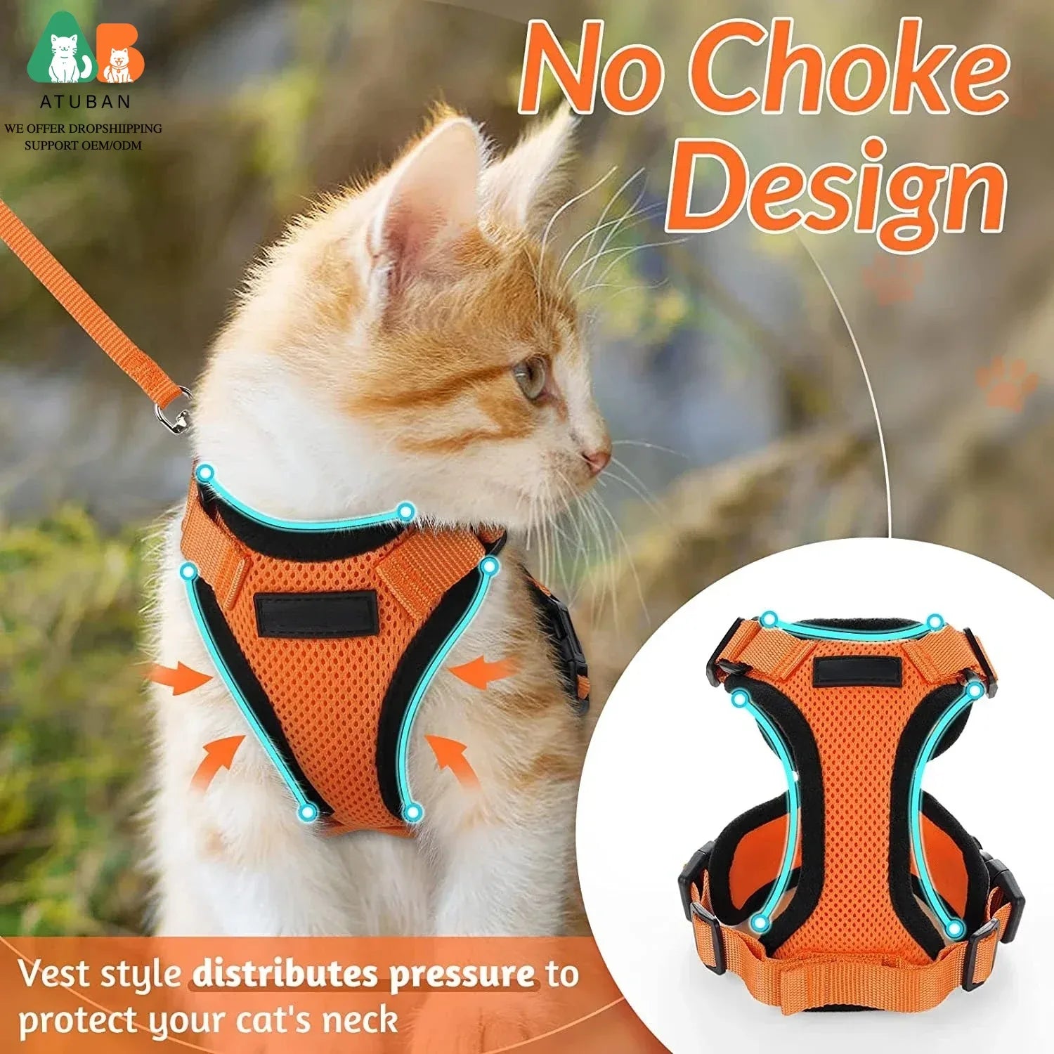 Arnés Ajustable para Gatos con Correa | Chaleco Suave Antiescape con Tiras Reflectantes | Arnés Transpirable para Paseos Seguros