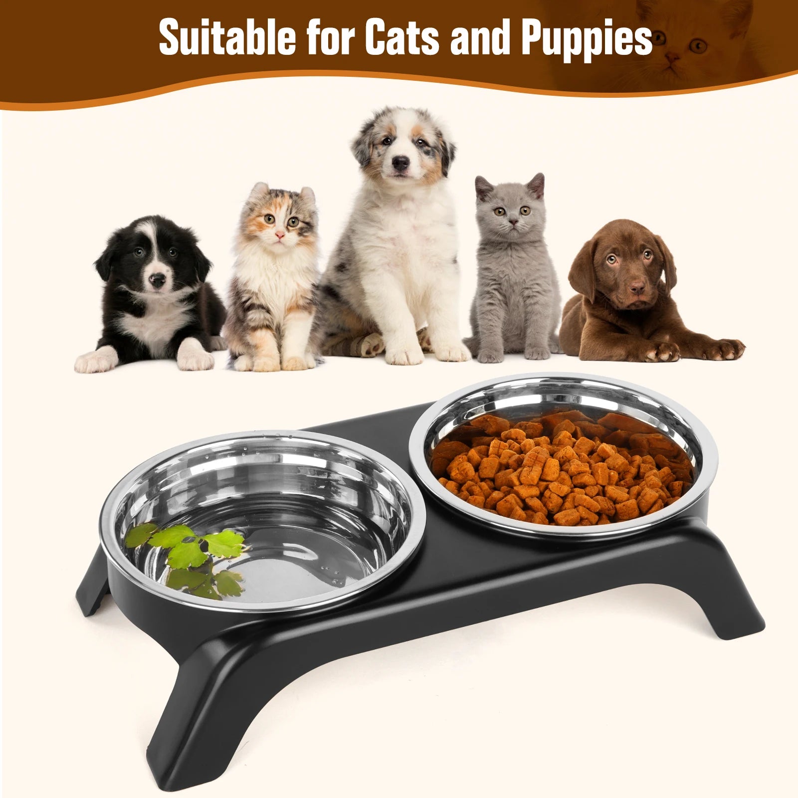 Comedero Elevado para Gatos y Perros | Tazones de Acero Inoxidable con Soporte Antideslizante ABS | Plato Ergonómico para Comida y Agua de Mascotas