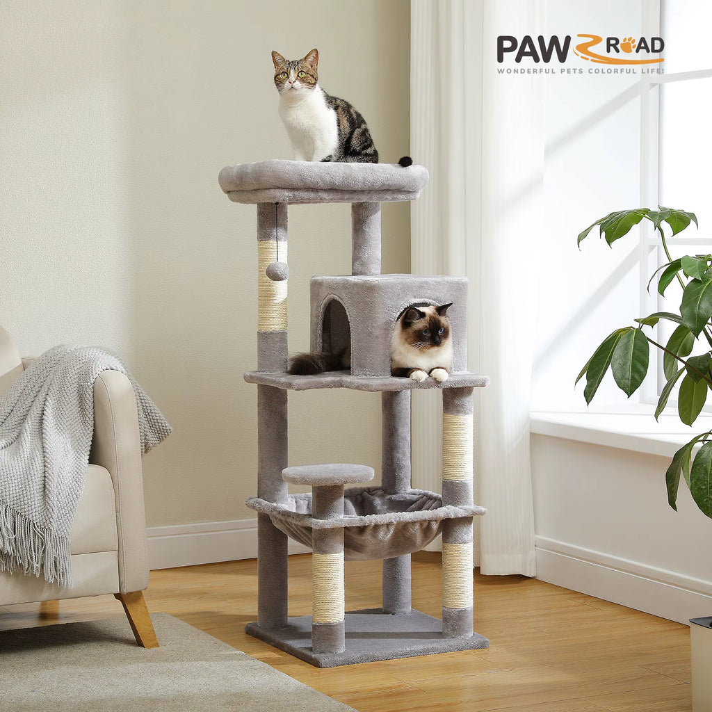 Torre Árbol para Gatos de Interior | Rascador de 5 Niveles con Hamaca Grande y Cama Elevada | Condominio para Gatos Grandes