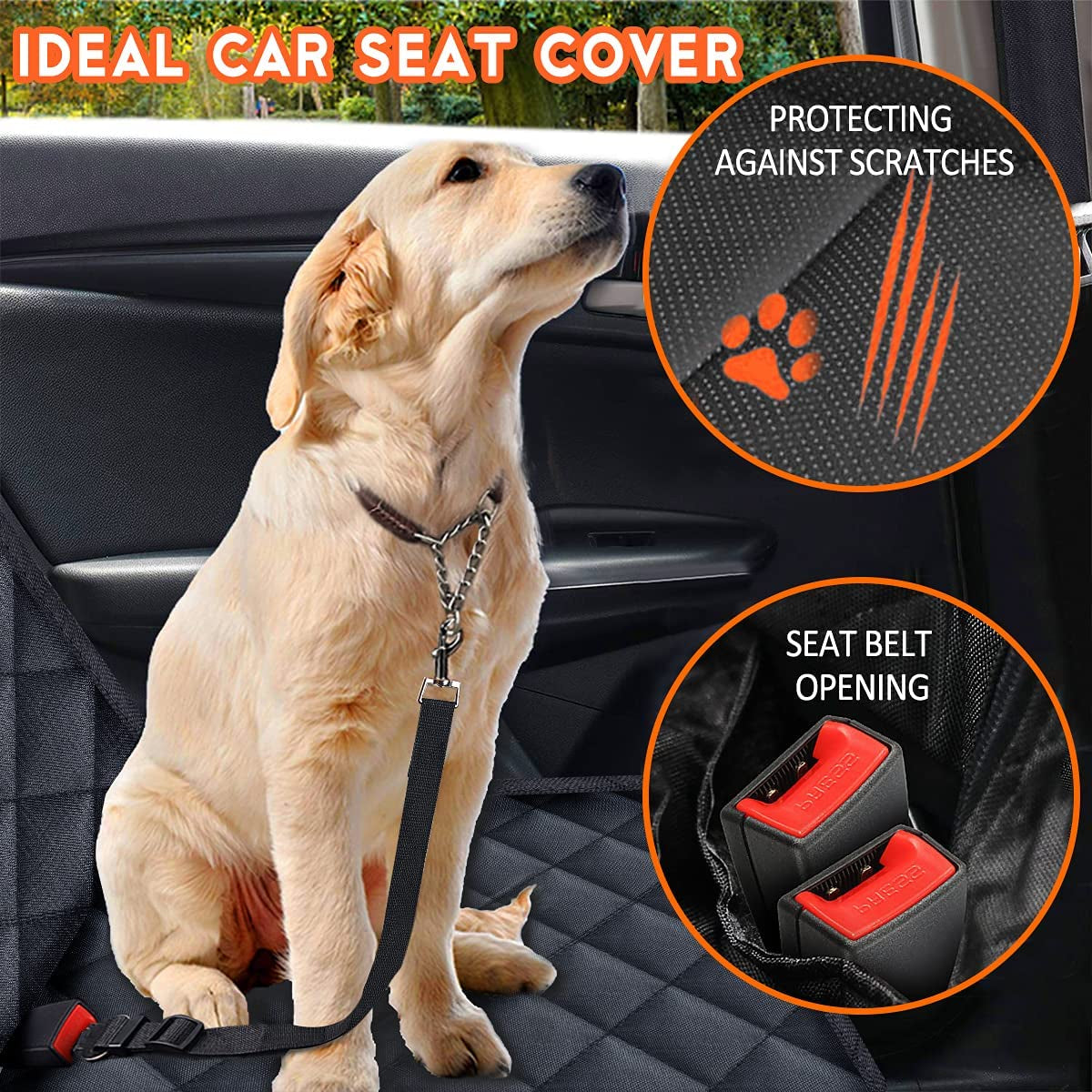 Funda Impermeable para Asiento Trasero de Auto para Perros, Protector de Asiento Antideslizante y Resistente a Arañazos, con Acceso al Descansabrazos Central, Compatible con Autos, SUVs y Camionetas, Color Negro, 53 Pulgadas