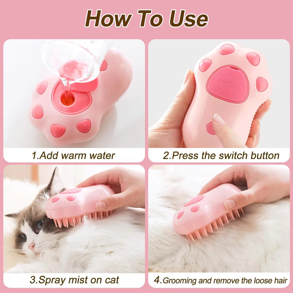 Cepillo 3 en 1 para Mascotas | Cepillo de Vapor para Gatos y Perros con Masaje y Eliminación de Pelo | Peine Eléctrico de Grooming para Cuidado del Pelaje