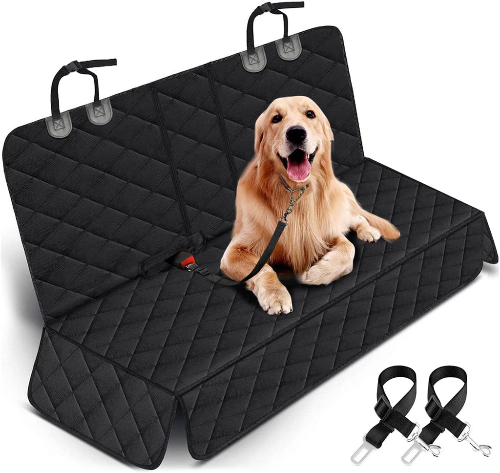 Funda Impermeable para Asiento Trasero de Auto para Perros, Protector de Asiento Antideslizante y Resistente a Arañazos, con Acceso al Descansabrazos Central, Compatible con Autos, SUVs y Camionetas, Color Negro, 53 Pulgadas