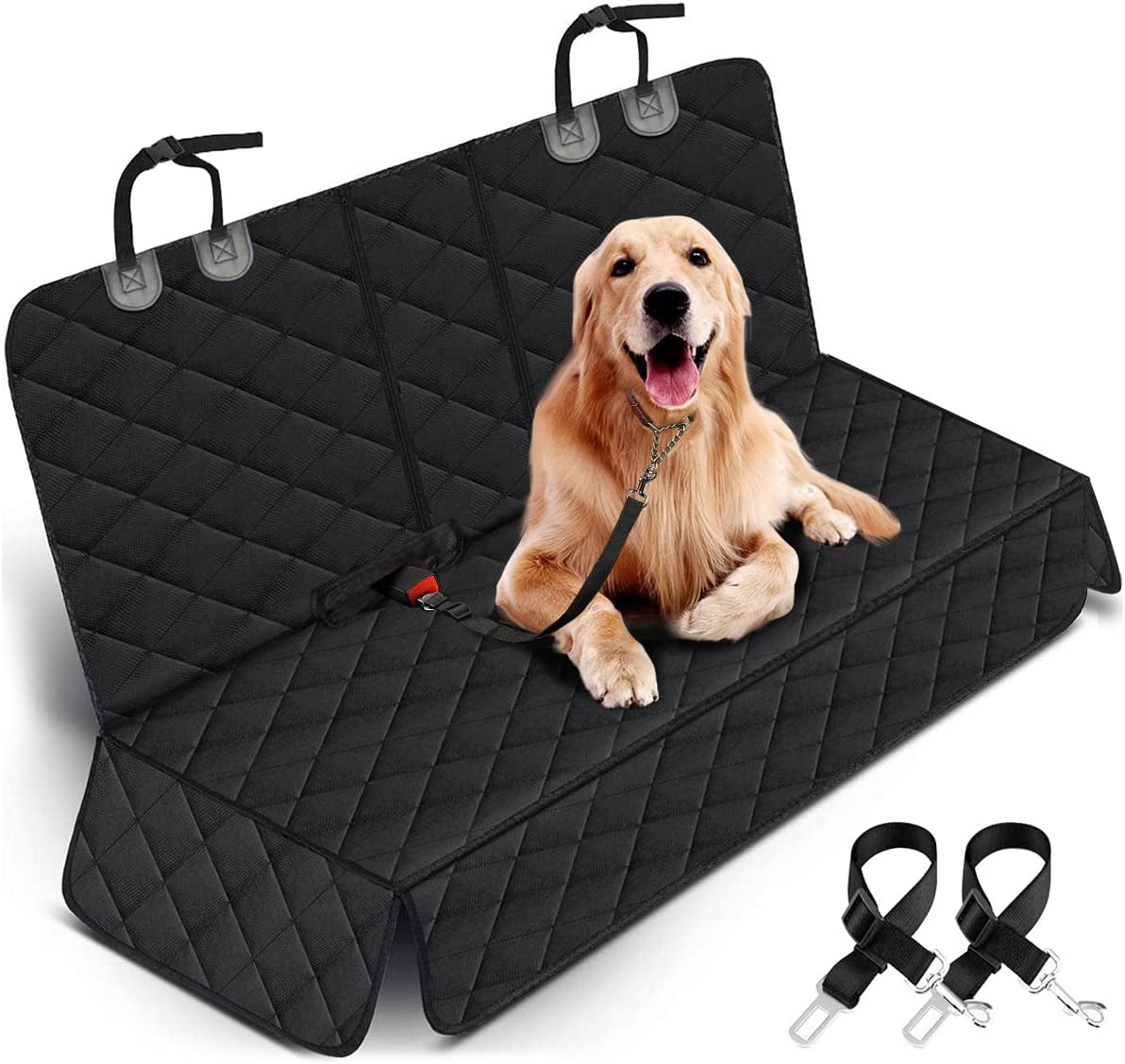 Funda Impermeable para Asiento Trasero de Auto para Perros, Protector de Asiento Antideslizante y Resistente a Arañazos, con Acceso al Descansabrazos Central, Compatible con Autos, SUVs y Camionetas, Color Negro, 53 Pulgadas
