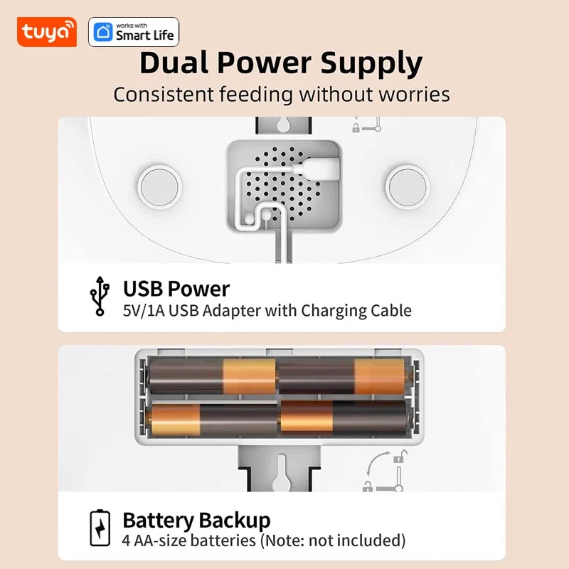 Comedero Automático Inteligente WiFi para 2 Gatos de 4L con Control por App | Doble Plato de Acero Inoxidable y Alarma de Bajo Alimento