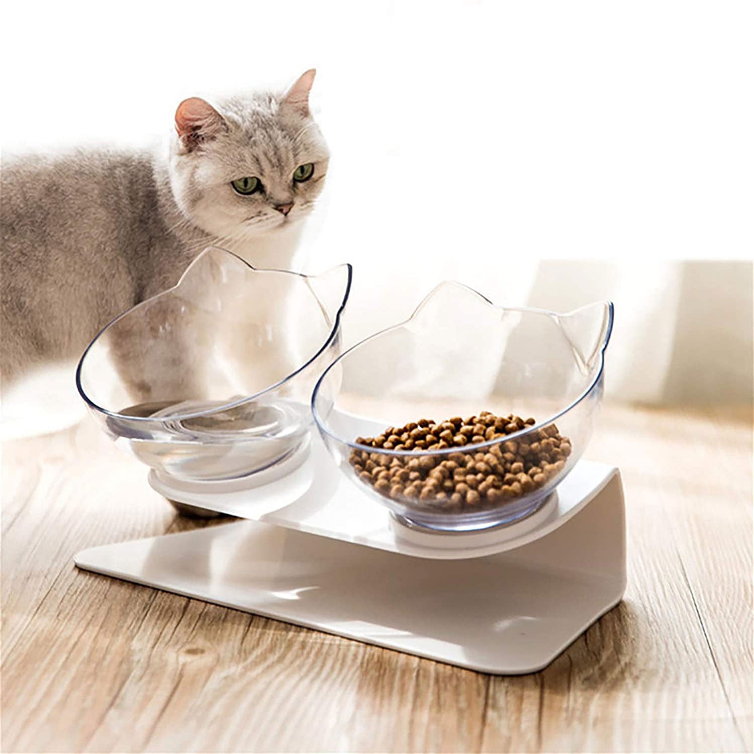 Comedero Elevado para Gatos con Tazón Transparente | Soporte Ergonómico para Alimentación de Mascotas