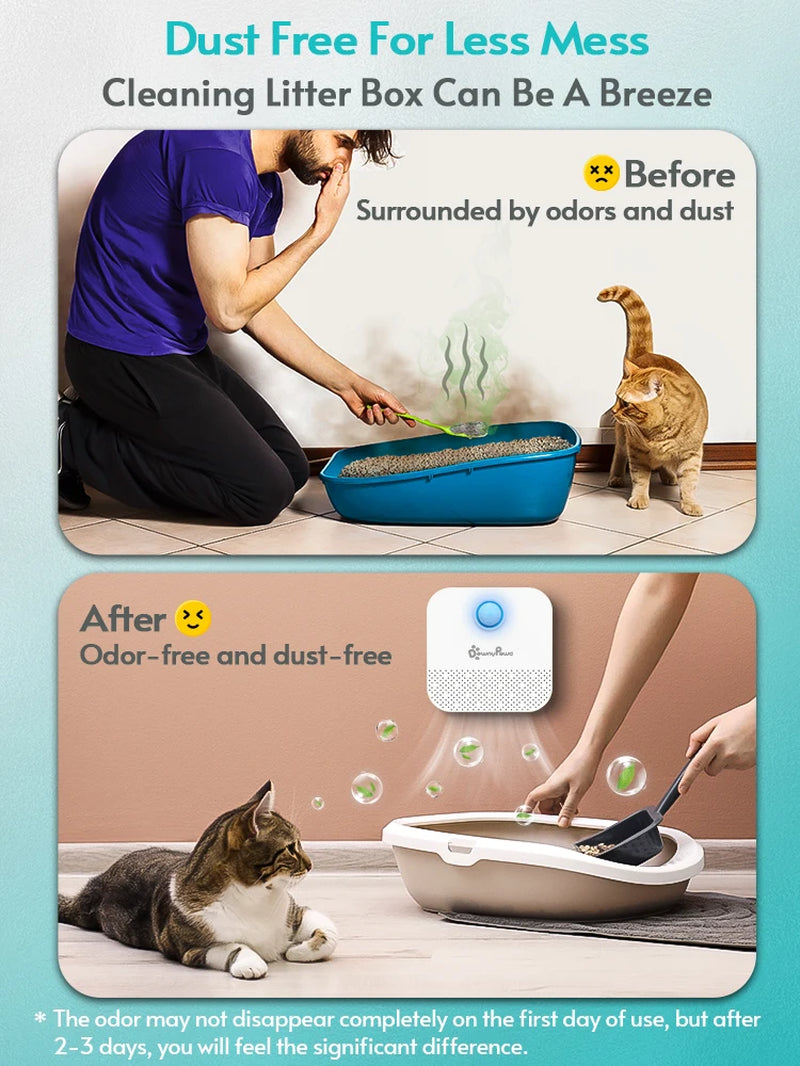 Purificador de Olores para Arenero de Gatos | Desodorizador Inteligente con Batería Recargable de 4000mAh | Eliminador de Malos Olores para Mascotas