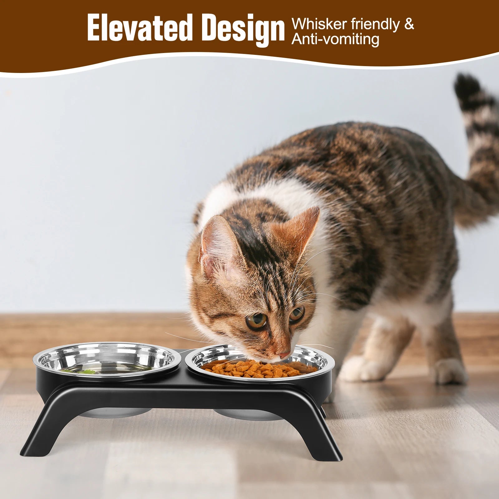 Comedero Elevado para Gatos y Perros | Tazones de Acero Inoxidable con Soporte Antideslizante ABS | Plato Ergonómico para Comida y Agua de Mascotas