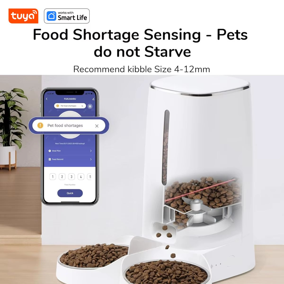 Comedero Automático Inteligente WiFi para 2 Gatos de 4L con Control por App | Doble Plato de Acero Inoxidable y Alarma de Bajo Alimento