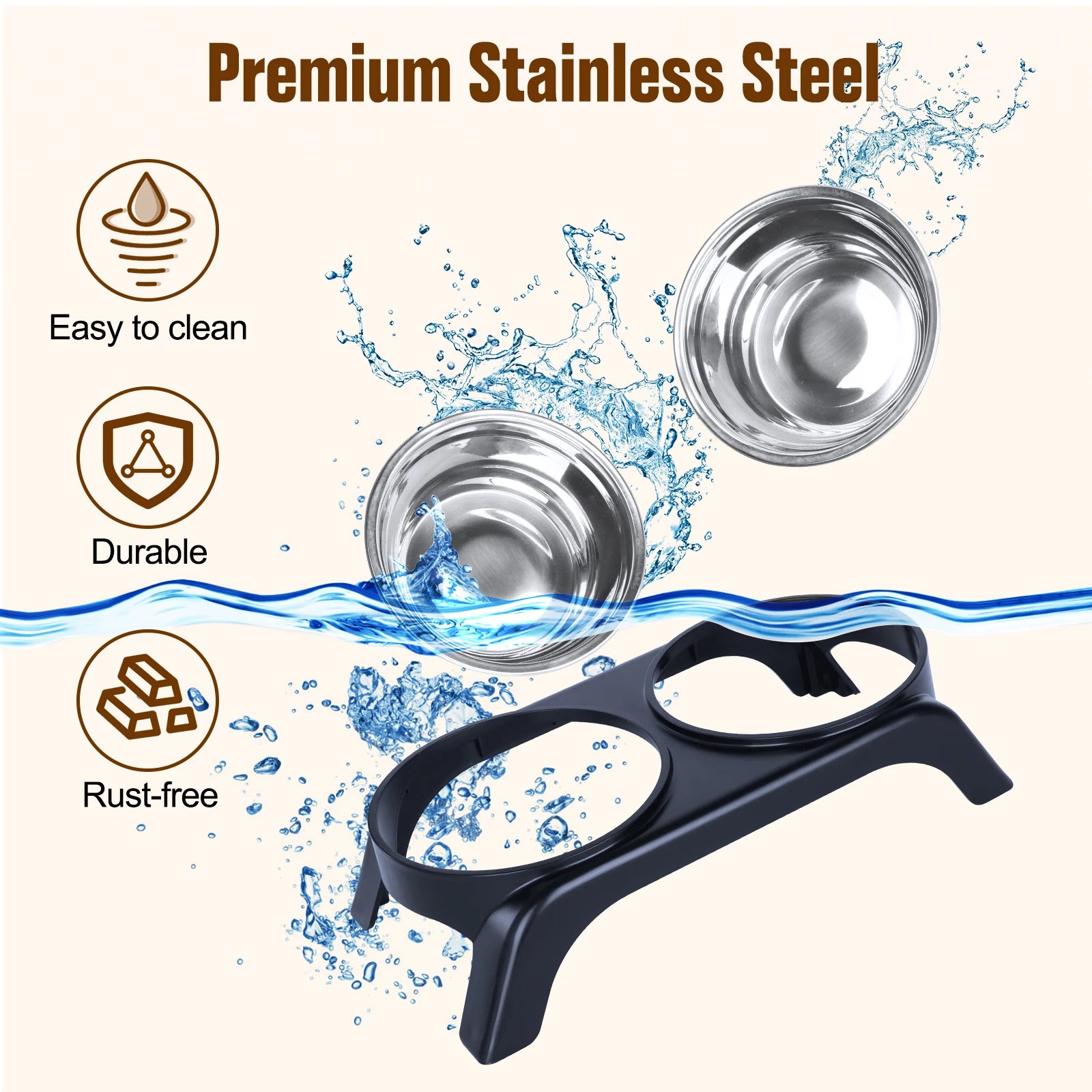 Comedero Elevado para Gatos y Perros | Tazones de Acero Inoxidable con Soporte Antideslizante ABS | Plato Ergonómico para Comida y Agua de Mascotas