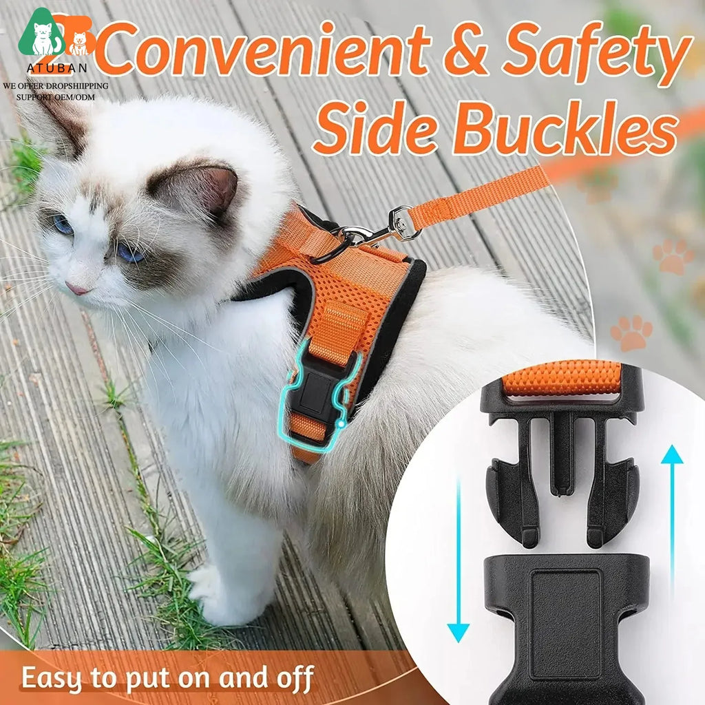 Arnés Ajustable para Gatos con Correa | Chaleco Suave Antiescape con Tiras Reflectantes | Arnés Transpirable para Paseos Seguros