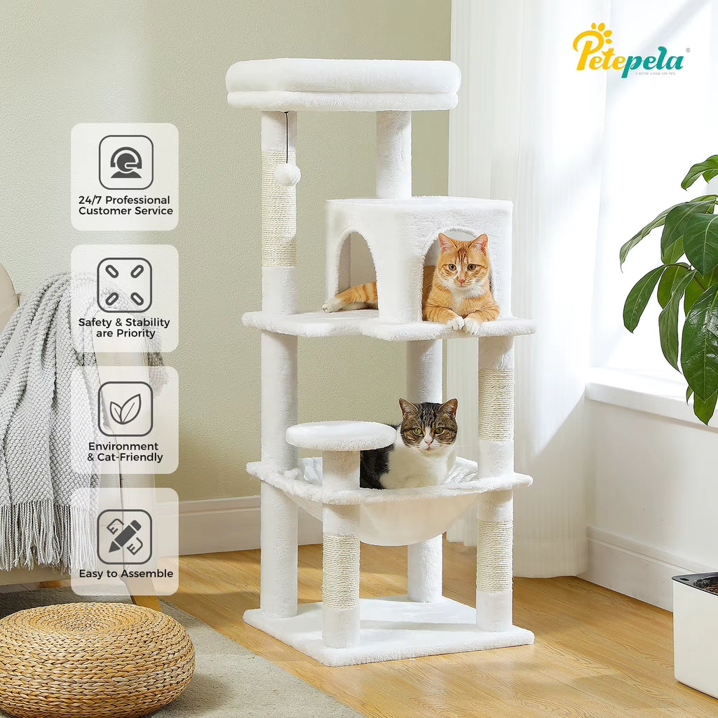 Torre Árbol para Gatos de Interior | Rascador de 5 Niveles con Hamaca Grande y Cama Elevada | Condominio para Gatos Grandes