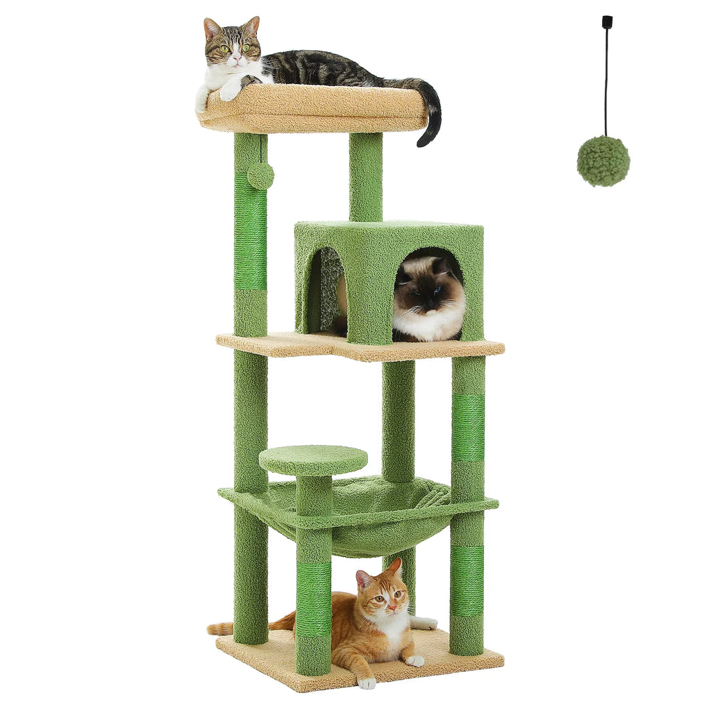 Torre Árbol para Gatos de Interior | Rascador de 5 Niveles con Hamaca Grande y Cama Elevada | Condominio para Gatos Grandes