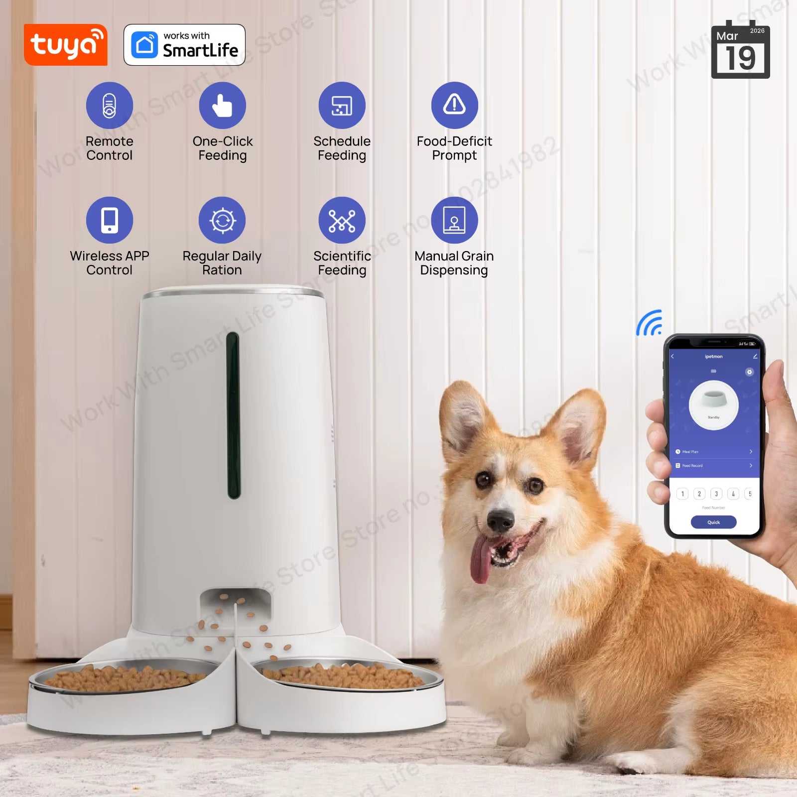Comedero Automático Inteligente WiFi para 2 Gatos de 4L con Control por App | Doble Plato de Acero Inoxidable y Alarma de Bajo Alimento